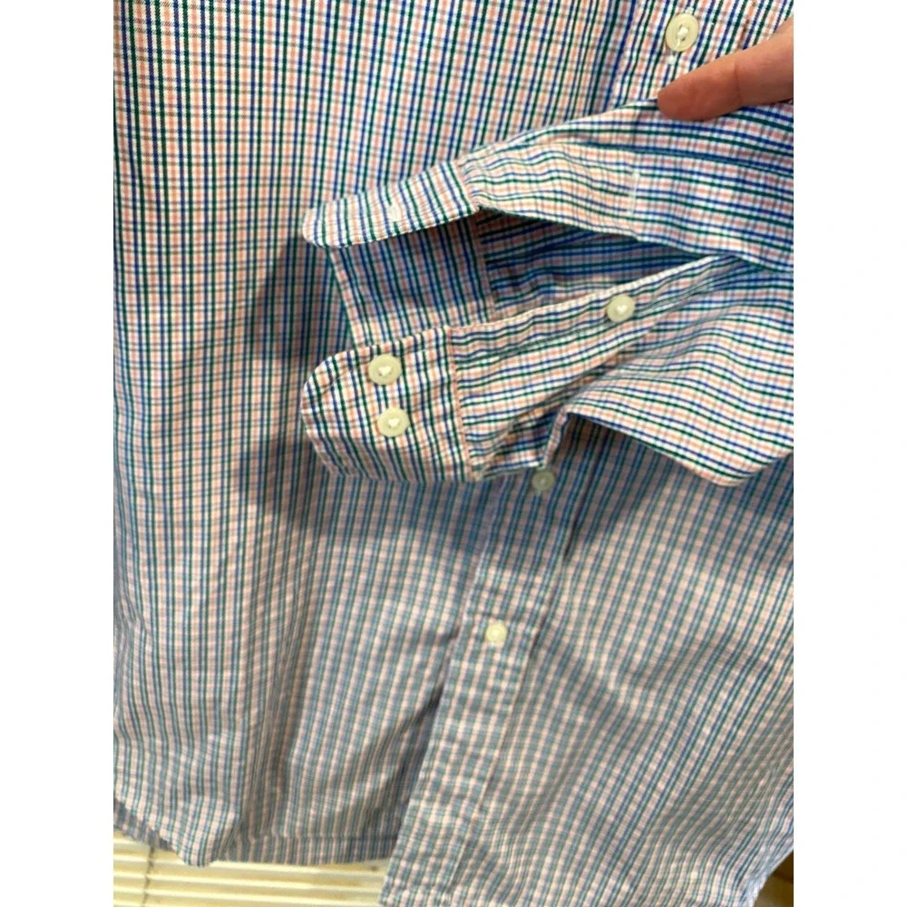 Polo Ralph Lauren Mens Custom Fit Plaid Button Down Shirt 16.5 34/35 Blue Orange